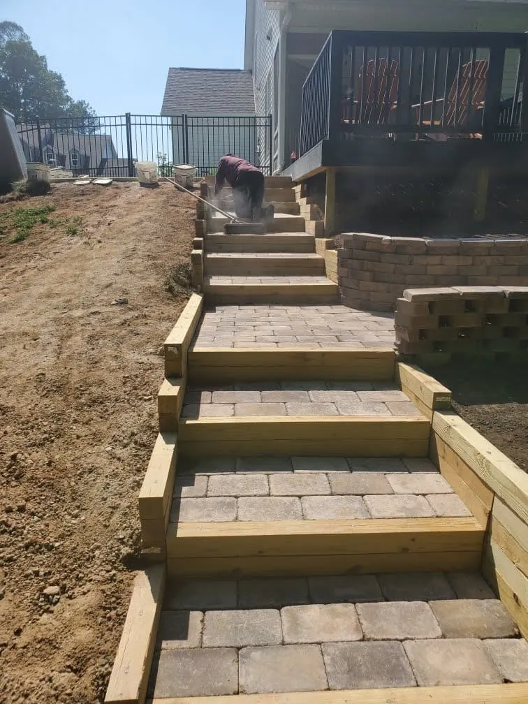 Retaining wall and paver stair installation contractor in North Carolina by Dave's Construction LLC