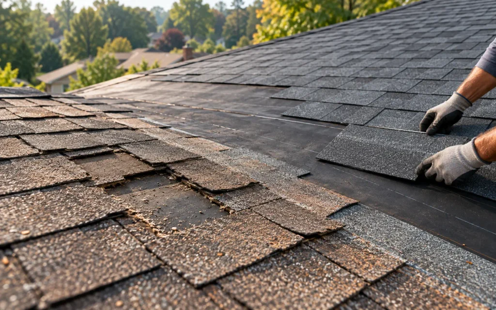 Roof shingle replacement by Dave’s Construction in Raleigh, NC.